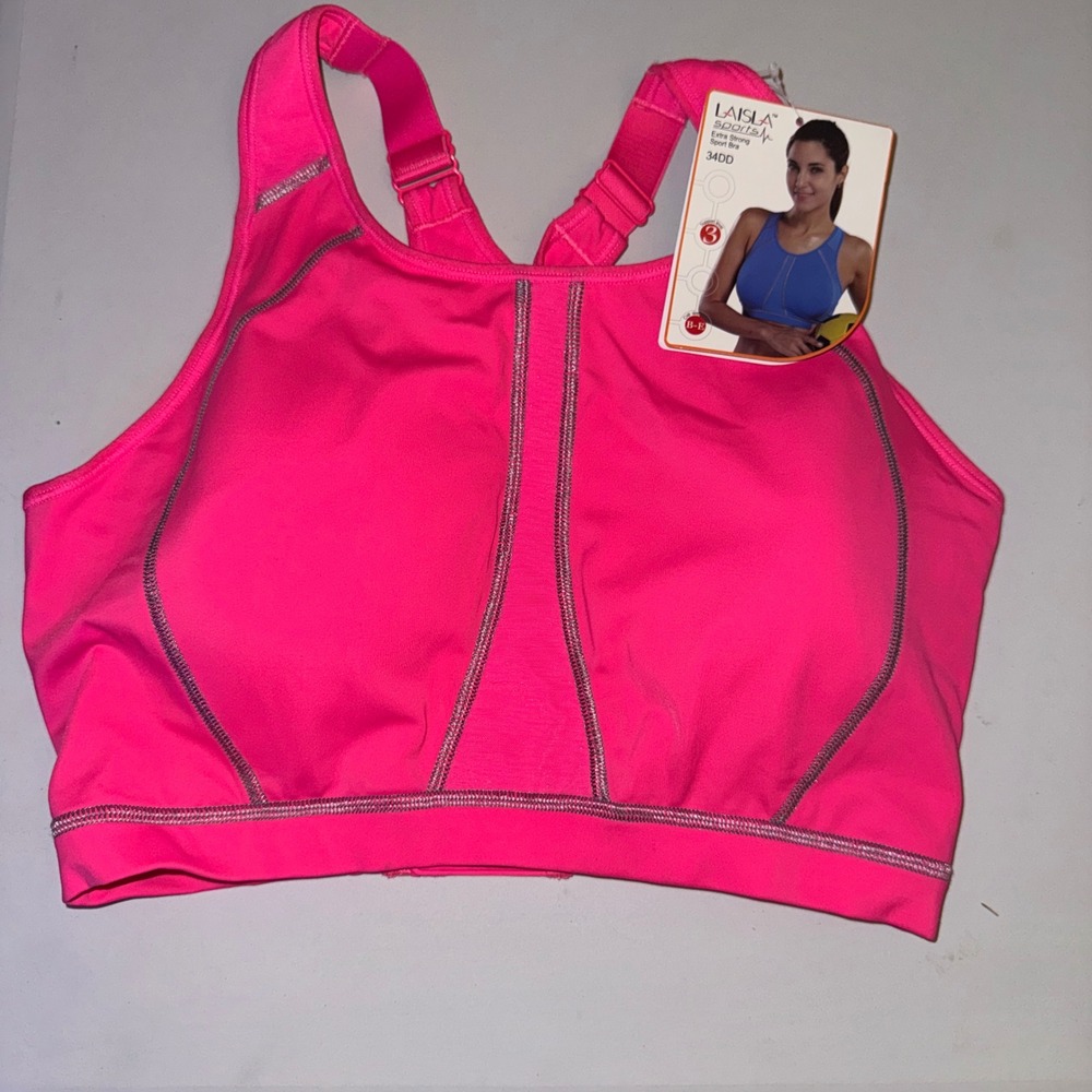Laisla Sports Extra Strong Sport Bra Womens 34DD Pink High Impact A180 NWT